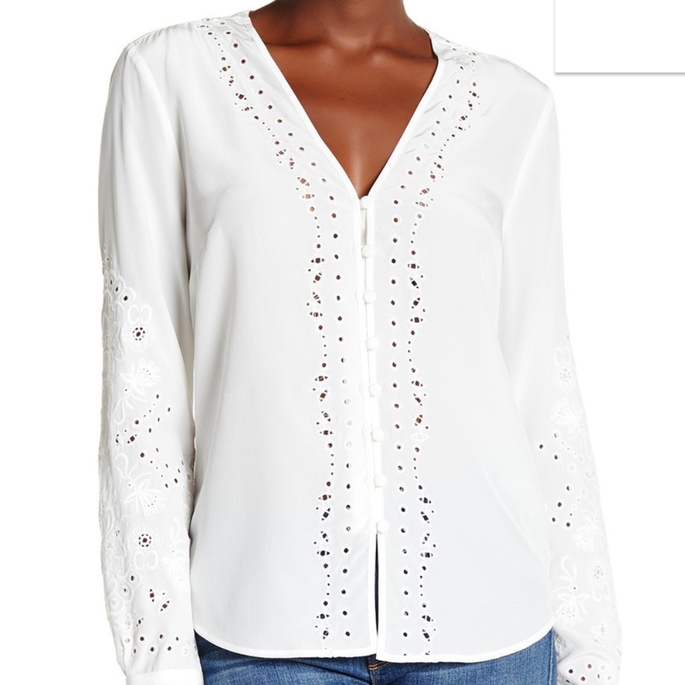 Veronica Beard Barth Embroidered Silk Blouse